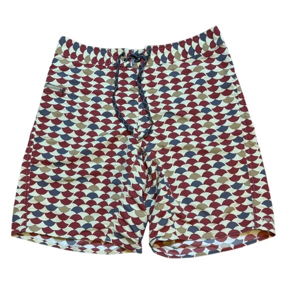 Patagonia Mens Swim Trunks Size 33 Nylon Scallop Print Red/Yellow - Picture 1 of 7